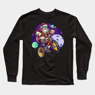 Christmas Santa cycling in space Long Sleeve T-Shirt